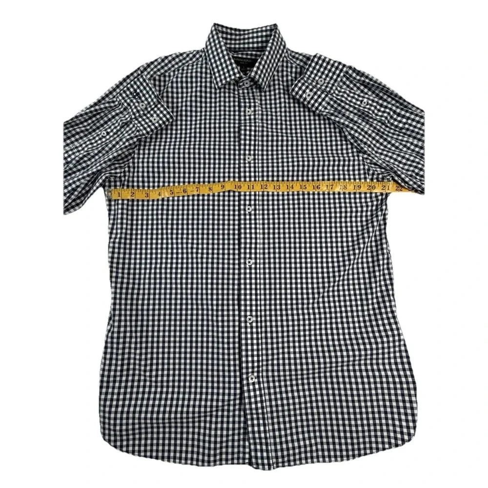 Banana‎ Republic Shirt Mens Large L Dark Blue White Plaid Slim Fit Button Up